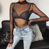 Sheestyle Black See Through Mesh Striped Gat Scoop Back Mock Neck Sexy Zomer Bodysuits Dames Mode Dames Rompertjes Lichamen Y0927