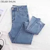 Chic Ripped Cut Jeans Women High Waist Elastic Denim Pencil Pants Female Clothes Mom Blue Black Summer Skinny for Woman 211129