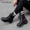 SOPHITINA Women's Ankle Boots Autumn Winter Lace Up Black Classic Elastic Bootie Shoes For Women PO762 210513