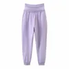 Pantaloni sportivi da jogging in mesh patchwork da donna Pantaloni sportivi lunghi a vita alta da donna Pantaloni viola con stampa di lettere 210414