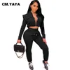 CM.YAYA Active Elastic Sweatsuit Women's Set Hooded Track Tops Jogger Pants Suit Sporty Tracksuit Two Piece Set Fitness Outfit Y0625