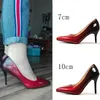 Mode pekade tå kvinnor tunna hälskor 10cm klackar pekade-the patent läder bröllopsfest skor kvinna