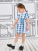 Robe ceinturée à col tendance contrasté imprimé Argyle pour petites filles SHE