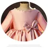 Весенние подростки девочка платья жемчуга воротник лук розовая принцесса для вечеринки свадьба фортепиано выполнять детскую одежду E1041 210610