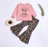 Neugeborenes Baby Mädchen Kleidungssets Brief T-Shirt Tops Leopardenmuster Lange Hosen Stirnband 3-teilige Outfits