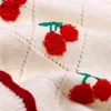 Kirsche Stickerei Koreanische Frauen Kurze Gestrickte Pullover Pullover Sommer Langarm V-ausschnitt Casual Süße Stil Girly Crop Top 211103