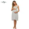 Maternity Sleeveless Striped Tank Maternity Dresses Pregnant Clothes Pregnancy Dress Knee Length High waist A-Line Summer Dress Y0924