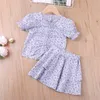 夏の服は花のフリル装飾の上+多層スカート2ピース子供の女の子の子供服210528