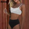 Ruuhee Leopard Swimsuit Kobiety Push Up Bikini 2021 Shirred High Waist Swimwear Kobiet Biquini Brazylijski Pływanie Kąpiel SuitX0523