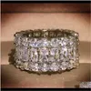 Ringar Victoria Luxury Jewelry 925 Sterling Sier Princess Cut White Topaz Cz Diamond Gemstones Eternity Women Wedding Engag