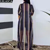 En gros Plus La Taille Chemise Robe Demi Manches Col Rabattu Imprimer es Casual Mode Élégant Bureau D'été Femme Robe 210515