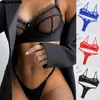 Sütyen Setleri 2021 Dantel Lingerie Set Seksi Kadın İç Çamaşırı Şeffaf Sütyen Parti Siyah