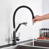 Kitchen Water Filter Faucet Kitchen faucets Dual Spout Filter faucet Mixer 360 Degree Rotation Water Purification Feature Taps 211108