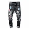 Jeans da uomo jeans strappati Rips Stretch Black Fashion Slim Fit pantaloni in denim da moto lavati Pantaloni Hip HOP a pannelli