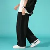 남성 바지 여름 얇은 캐주얼 패션 블랙 화이트 와이드 레그 남성 Streetwear 느슨한 통기성 얼음 실크 남성 바지