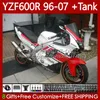 Bodys + Tanque para Yamaha YZF600R Thundercat YZF 600R 600 R 96-07 Bodywork 86No.192 YZF-600R 96 97 98 99 00 01 02 07 YZF600-R 1996 2003 2004 2005 2006 2007 Fearding vermelho branco blk