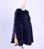 Kvinnors Luxury Pullover Stickad Äkta Kanin Fur Raccoon Fur Poncho Cape Scarf Stickning Wraps Sjal Triangel Coat 201221