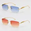 Rimless Eyeglasses Women Fashion Sunglasses Stainless steel Cat Eye Eyewear Large Square Glasses with box C Decoration 18K gold male and female