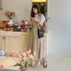 Casual Midi Sukienka Koreański Wersja Loose Cienka Pasek Neck Temperament Moda Letnie Damska 2P1664 210526
