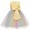 Verão Adolescente Meninas Vestidos Patchwork Bow Sashes Princesa Vestido para Partido Piano de Casamento Realize Crianças Roupas E0147 210610