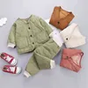 Vêtements pour enfants hiver coréen Plus velours épaississement garçon fille bébé deux pièces pain costume coton ensembles 210625