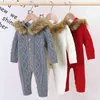 Infant Baby Boys Girls Hooded Rompers Clothes Children Boy Girl Kids Knitting Fur Collar Long Sleeve 210429