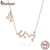 Bamoer Real 925 Sterling Silver Crystal Taurus Capricorn Scorpio Twelve Constellation Hängsmycke Halsband Kvinnor Bröllop Smycken