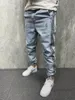 Erkekler için Yırtık Kot Yan Çizgili Streetwear Hip Hop Denim Jogger Pantolon Slim Fit Sıkıntılı Pantolon
