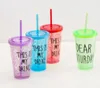 Det senaste 15.2OZ-drickprogrammet Creative Summer Double-Layer Plast Straw Fruit Cold Crushed Ice Water Cup, Stöd Custom Logo