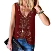 Sommartank Toppar Plus Storlek Kvinnor Folk Print Ärmlös Chiffon T Shirt Street Casual Ladies V-Neck Oversized Vest 210522