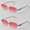 2022 Neues weißes echtes natürliches Büffelhorn Sonnenbrille Randless Micro-Pavavavaved Diamond Set Suns Gläses Männer Frauen mit C-Dekoration ROC245c