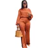 여성 의류 2023 패션 도트 인쇄 긴 소매 셔츠와 바지 캐주얼 느슨한 대각선 어깨 보라색 레이디 정장 플러스 크기 S-4xl