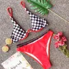 Damen-Badebekleidung, dreieckig, mit Bügel, Push-Up-Bikini-Set, kariert, kariert, Badeanzug, sexy Bikinis, Damen-Biquini, Cut-Out-Badeanzug, Strandkleidung