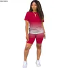 Set coordinato da donna T-shirt con stampa sfumata Top Pantaloncini al ginocchio Jogger Pantalone Completo due pezzi Tuta sportiva Completo tuta da ginnastica 211202