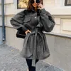 Woolen Oversized Bat Sleeved Women Blouse Coat Loose Casual Lady Long Jacket Outwear With Belt Sashes Springfickor Koreanska 210619