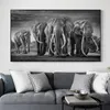 黒のアフリカの象の野生動物キャンバス絵画スカンジナビアポスターとプリントクカドロの壁アート写真
