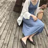 Knitted Vestidos Solid V Neck All Match Simple Fashion Long Dresses Casual Spring Summer Dress Women Loose 16148 210415
