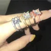 Eheringe 2 teile/satz Frauen Prinzessin Paar Gold Silber Quadratisch Geschnitten CZ Ring Sets Zirkonia Brautschmuck Verlobung