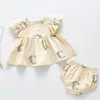 Sommar född set mode twin kostym tecknad räv ren bomull 0-3 år baby flicka kläder 2-stycke 210417