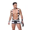 メンズロールプレイコスチューム衣装エロティックセクシーな囚人コスプレファンシー男性ハロウィーンコスチュームユニフォームブラスセット270f