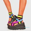 Kvinna Lyxig designer Sandaler Sommar Mode Lady Slides Plattform Wedges High Heel Sandal Soft Leather Open Toe Spänne Blandade färger