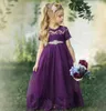 2021 Bohemian Flower Girls Abiti Battesimo Maniche corte Perline Fusciacca Pizzo Rustico Abiti da prima comunione per bambini piccoli Infant Toddler Birthday Floor-Length