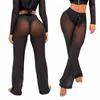 Sexy Women Beach Mesh Sheer Bathing Suit Bikini Cover Up Swimwear High Waist Pants Trousers Women's