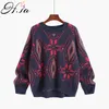 H.SA Autumn Winter Sweaters for Women Vintage Style Jumpers Navy Grey Cashmere Top Loose Knitwear Pull Jumper 210417