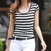 Disegni Ragazza Saldi Donna T-Shirt a righe sottili Nero Bianco O-Collo Top Tees XXL Camicie tutto-fiammifero Donna Regali femminili xxxl