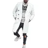 Kruvaze Uzun Kış Coat Erkek Beyaz Paltolar için Büyük Boy Moda Yün Beyefen Ceketler Trendy Slim