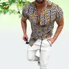 Summer Men Vintage Print Blouse Shirts Fashion Casual Short Sleeves Printed Shirts Plus size Blouses