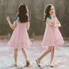 Cherry Print Girls Dress With Bow Ruffles Casual Picnic Play Seaside Beach Party Dress for Girl Dress 2021Summer Q0716