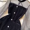 Neploe Vintage Woman Dressパッチワークガーゼフリルエレガントなvestidos o-neckランタンスリーブベルベット気質ドレス210422