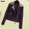 Guilantu Plus Storlek 5XL 6XL Motorcykel Faux PU Läderjacka Kvinnor Nedgång Krage Zipper Black Punk Streetwear Biker Coat 211130